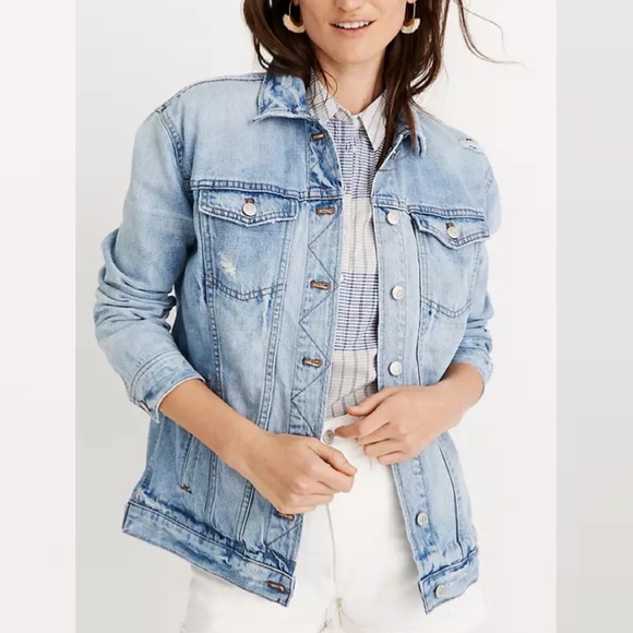Madewell The Petite Oversized Jean Jacket Junction Wash Distressed S